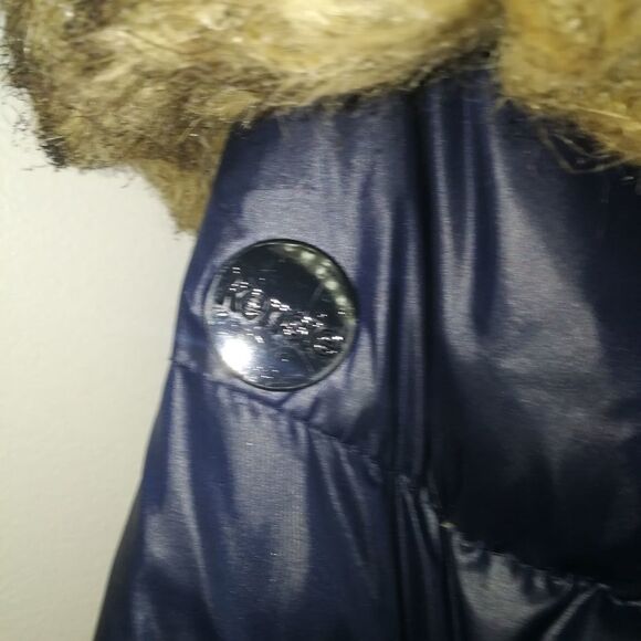 KENSIE Dark Blue Down Large Faux Fur Hooded Puffer Winter Coat Size Medium - Picture 8 of 15